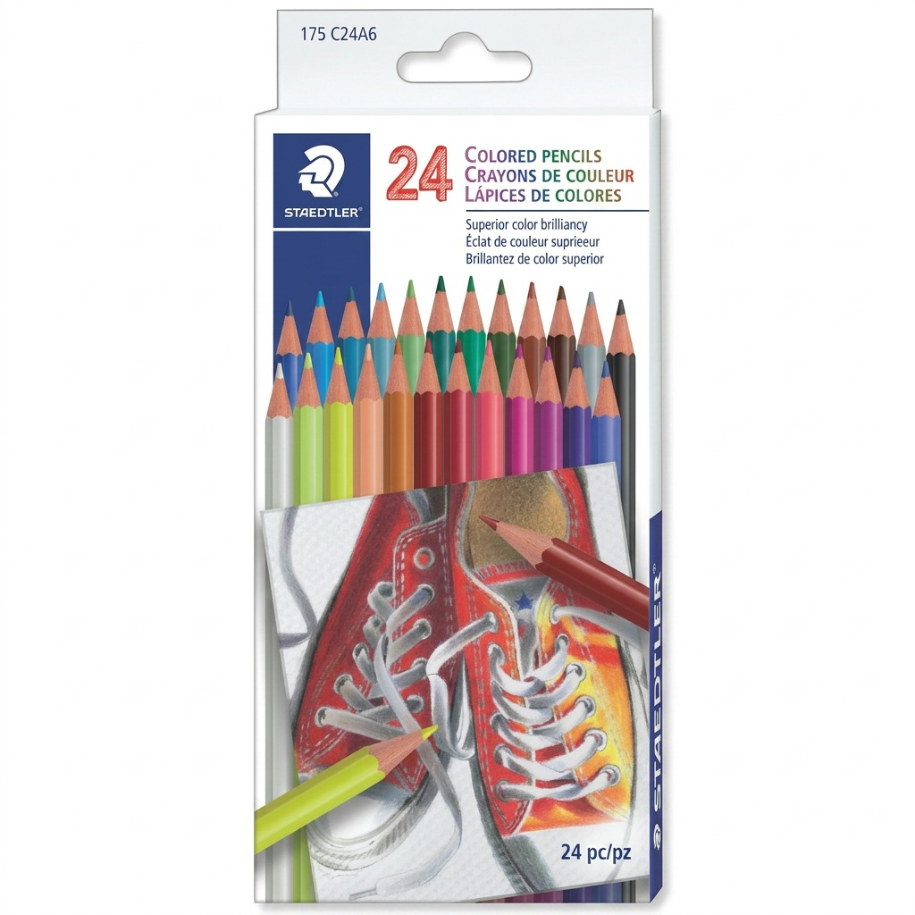 STAEDTLER 24 crayons couleur, réf. 175-C24A6-02 — présentation de l’ensemble et de son emballage