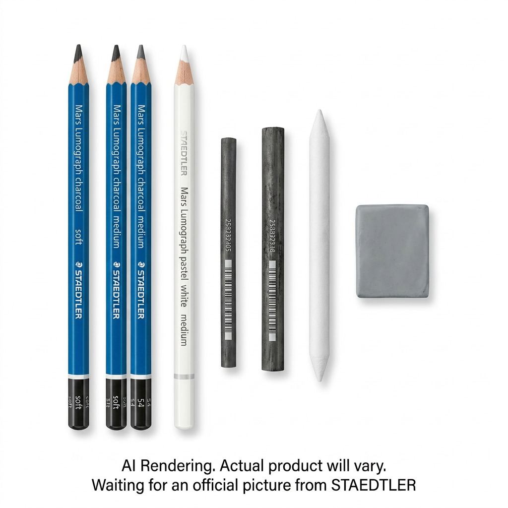 STAEDTLER Mars Lumograph Charcoal – Lot de dessin au fusain, 7 pièces, réf. 61-100CC7-NA — vue sur fond clair