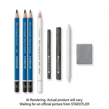 STAEDTLER Mars Lumograph Charcoal – Lot de dessin au fusain, 7 pièces, réf. 61-100CC7-NA — vue sur fond clair