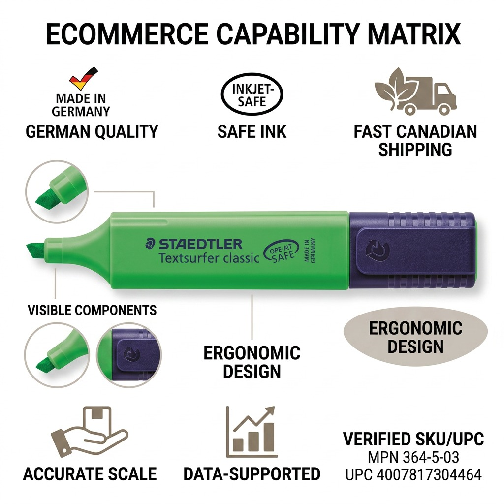STAEDTLER Textsurfer classic – Surligneur fluorescent vert, référence 364-5-03 — présentation des caractéristiques