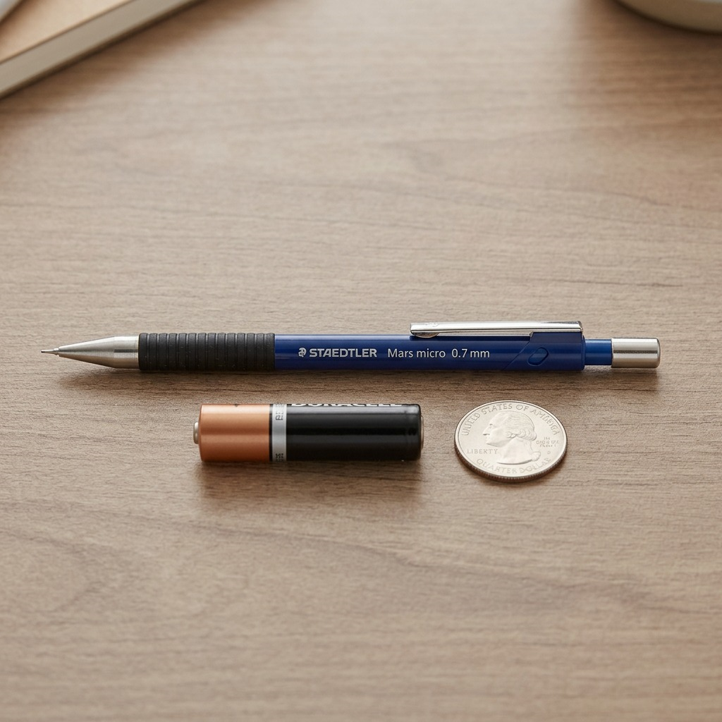A high-resolution hero shot of the blue STAEDTLER Mars micro 0.7mm mechanical pencil on a white background.