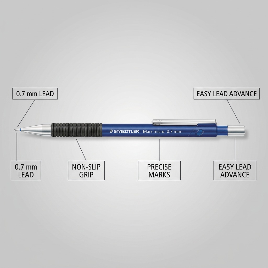 STAEDTLER Mars micro – Porte-mine 0,7 mm, réf. 775-07-03 — caractéristiques illustrées
