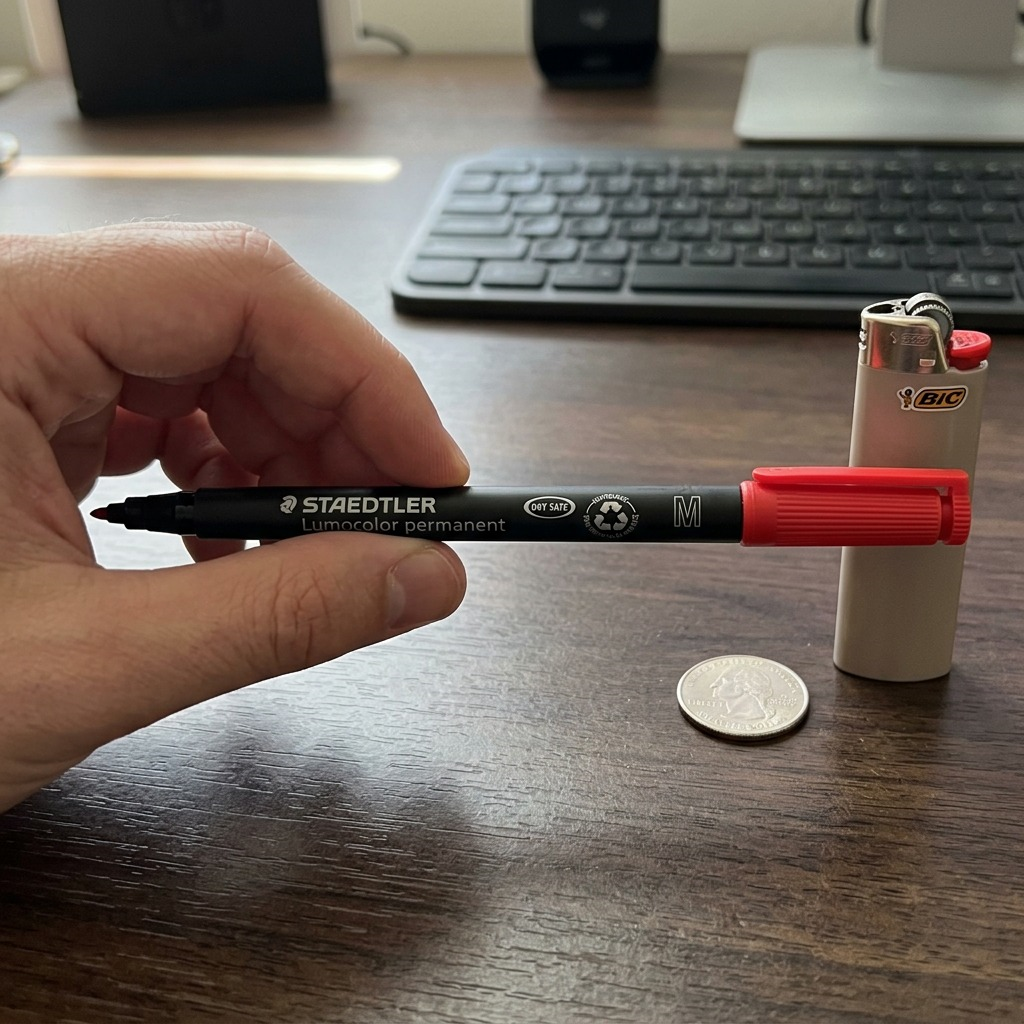 STAEDTLER Lumocolor permanent M red marker (MPN: 317-2-10) on a pure white background.