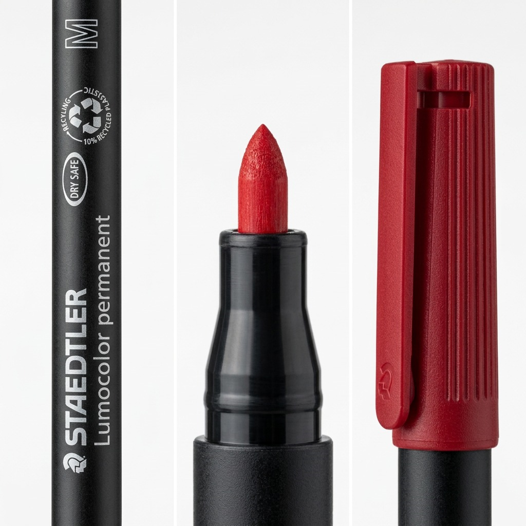STAEDTLER Lumocolor – Marqueur rouge permanent moyen, réf. 317-2-10 — gros plan des détails