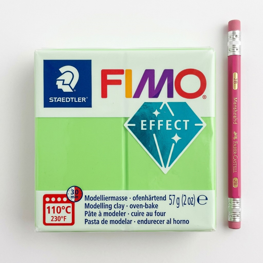 Pure hero shot of the STAEDTLER Fimo Effect 57g (2 oz) oven-bake clay block in standard packaging, exact size and details matched to the reference.
