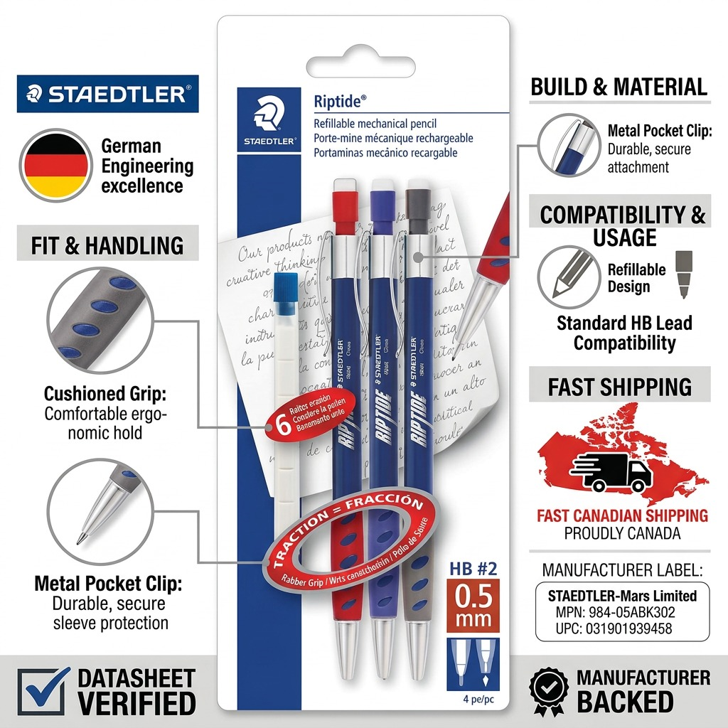 STAEDTLER Riptide – Porte-mine 0,5 mm, réf. 984-05ABK302 — caractéristiques illustrées