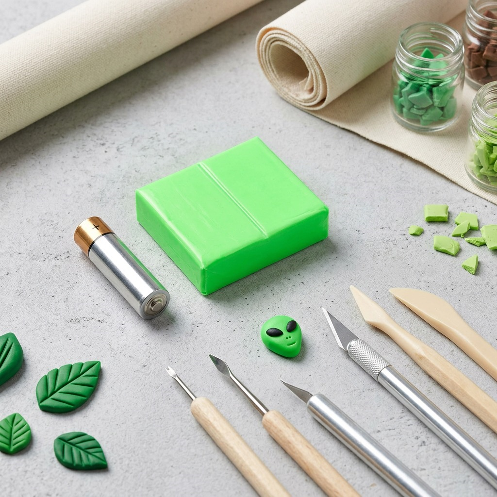Hero shot of Staedtler FIMO Effect Neon Green modeling clay in its original retail package against white.