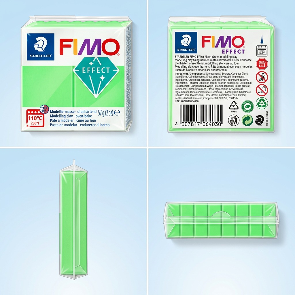 FIMO Effect Neon – Pâte vert néon 57 g, réf. 8010-501 — vue rapprochée