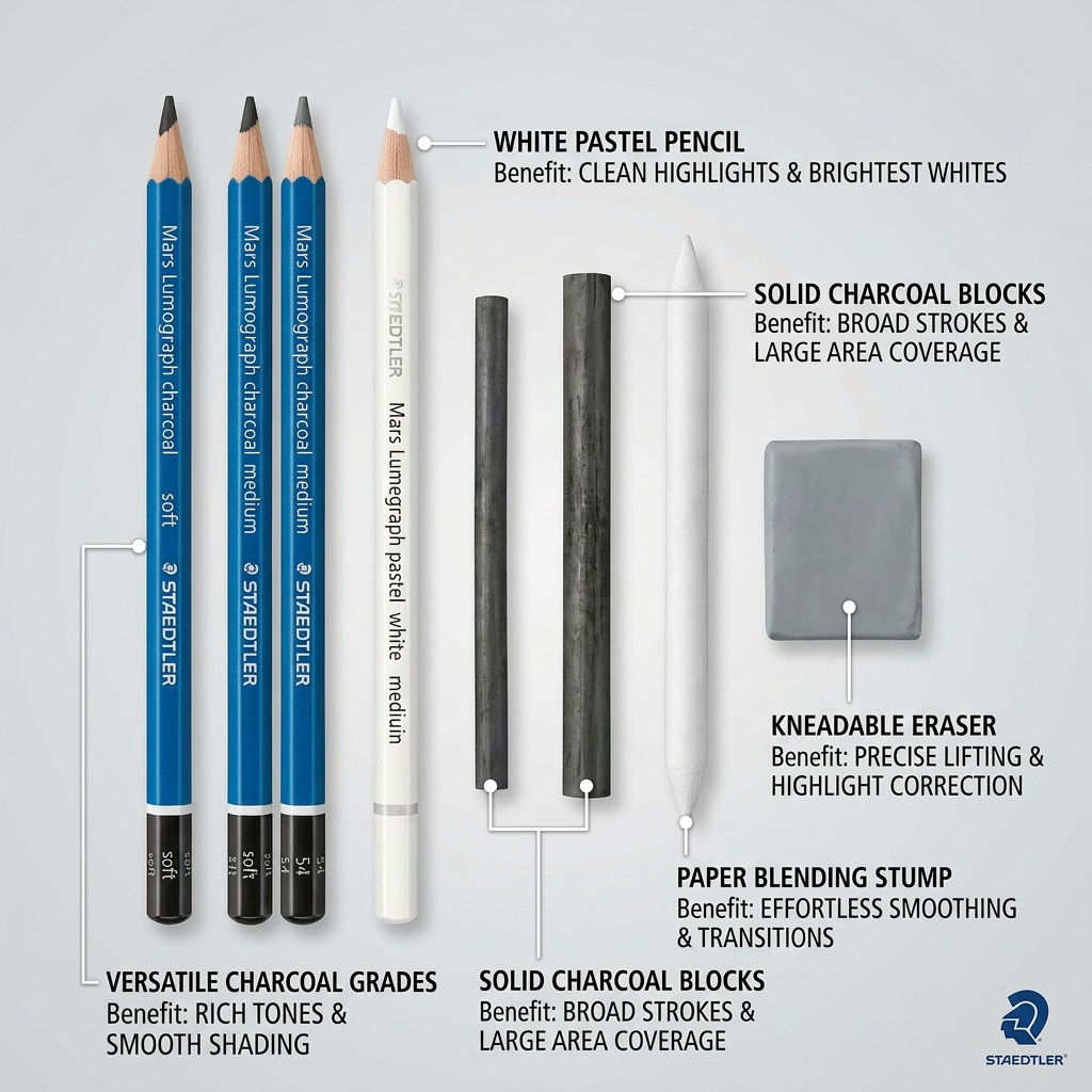 STAEDTLER Mars Lumograph Charcoal – Lot de dessin au fusain, 7 pièces, réf. 61-100CC7-NA — vue 6