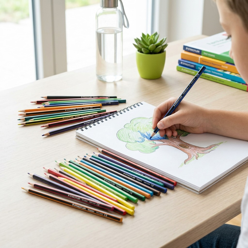 STAEDTLER Wopex – 24 crayons couleur, réf. 185-ND24A602 — présentation en utilisation