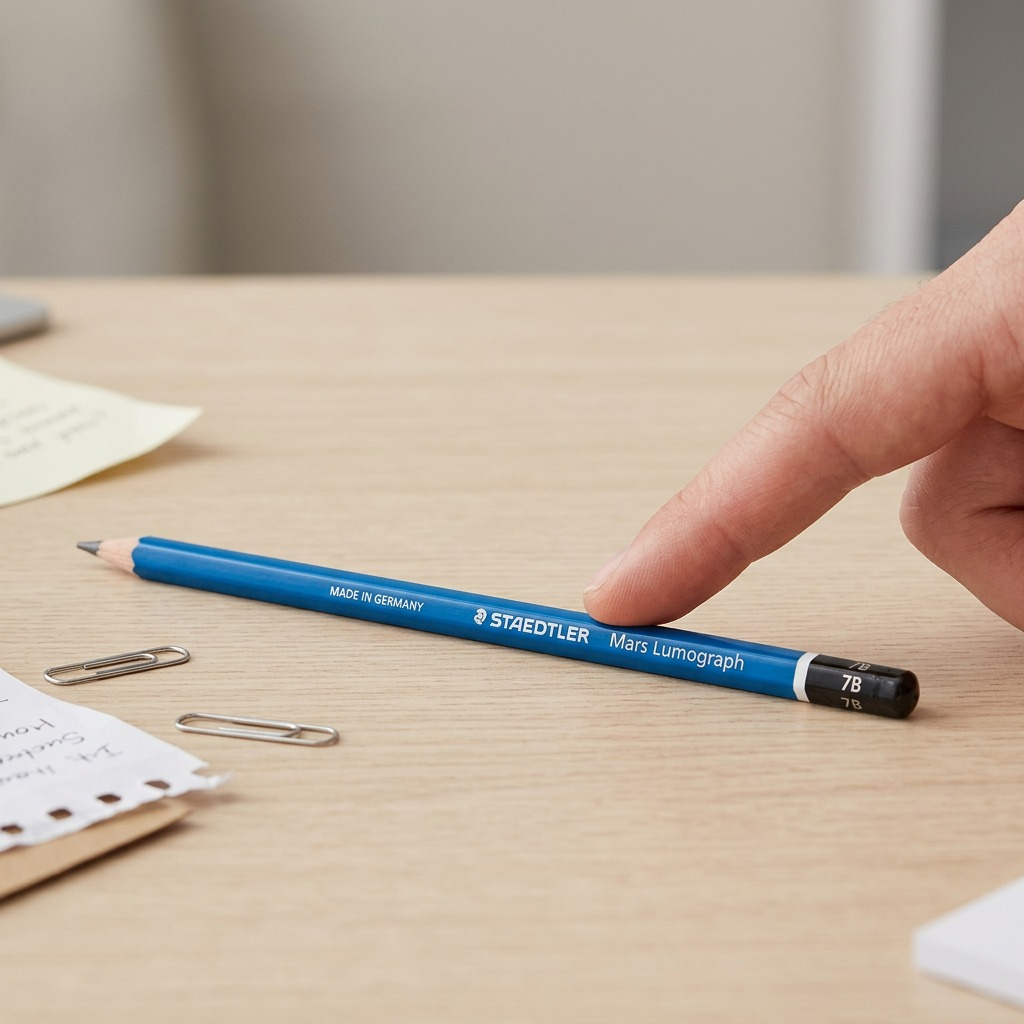 High-resolution hero shot of a single STAEDTLER Mars Lumograph 7B pencil.