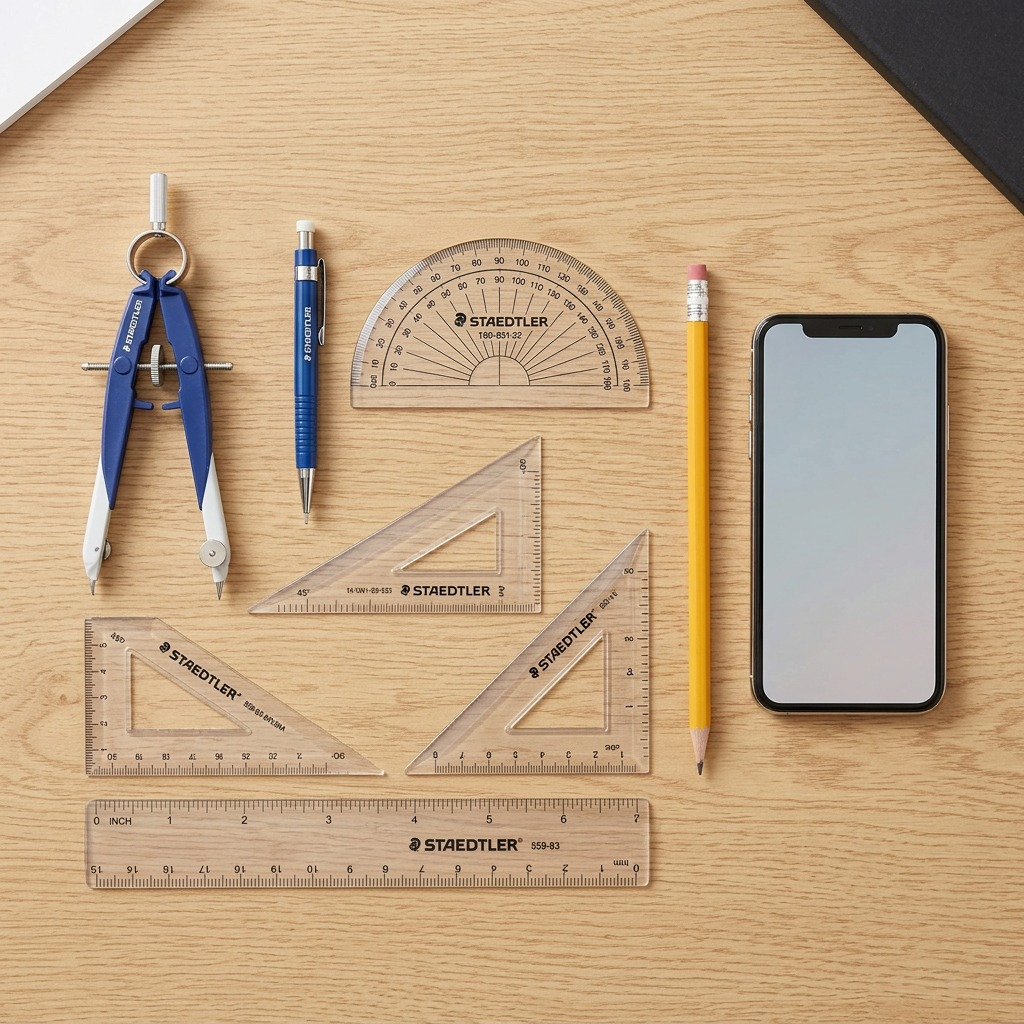 Pure high-resolution hero shot for the STAEDTLER Geometry Set (5pc/MPN 559-83-MTL02NA).