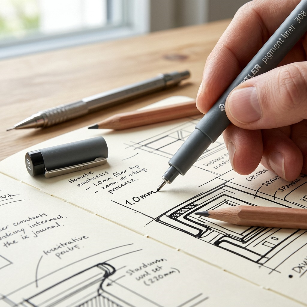 STAEDTLER Pigment Liner – Fineliner noir 1,0 mm, réf. 308-10-9-35 — gros plan des détails