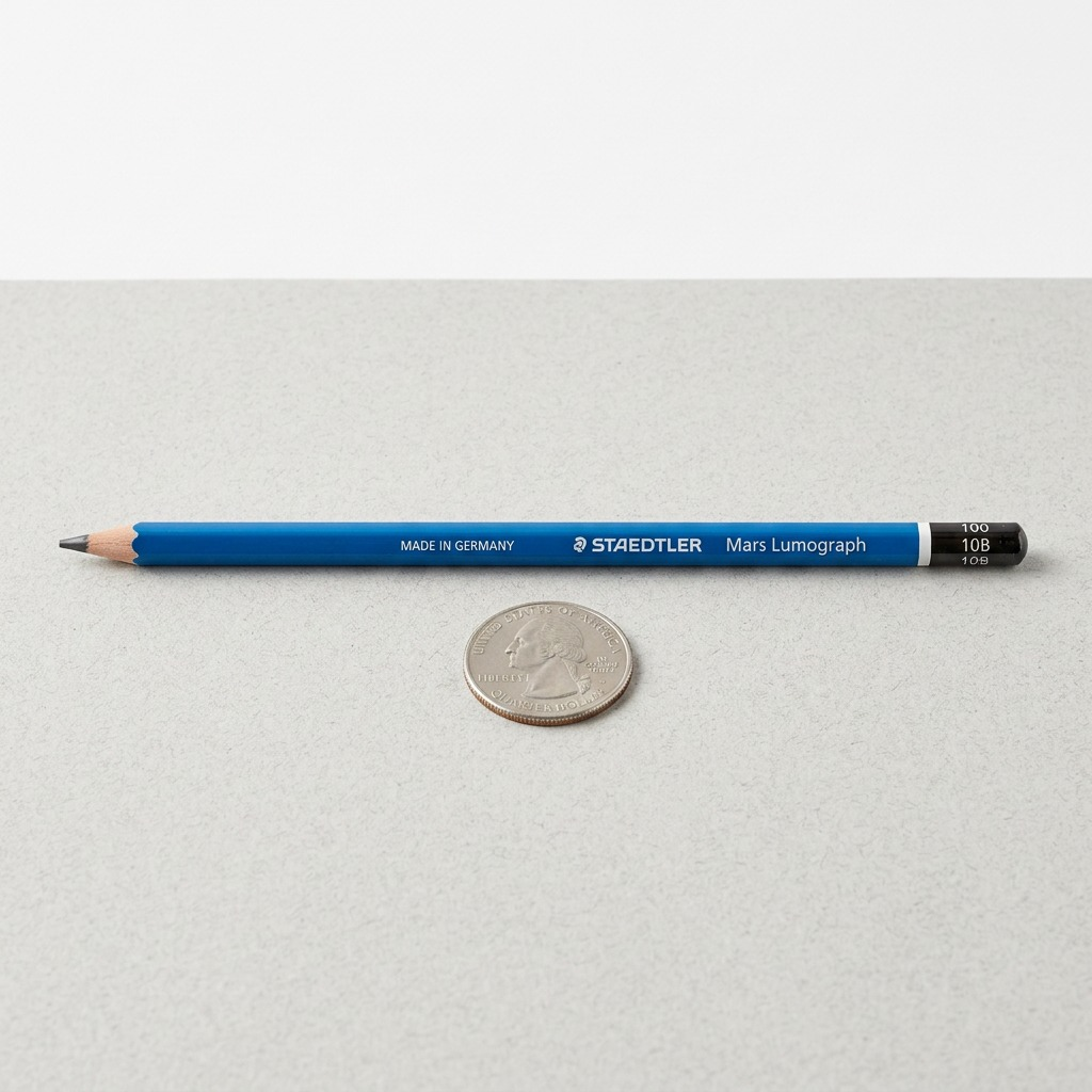 STAEDTLER Mars Lumograph 10B pencil hero shot on pure white background, showcasing all product details and markings.