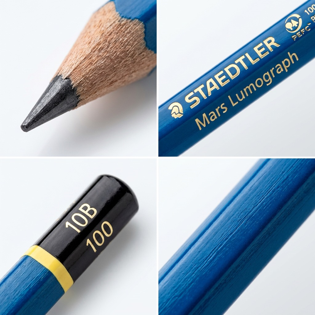 STAEDTLER Mars Lumograph – Crayon graphite 10B, réf. 100-10B-35 — gros plan des détails
