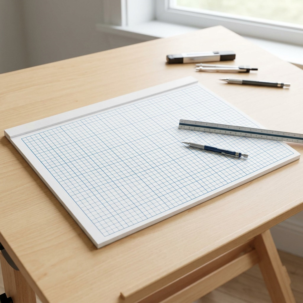 STAEDTLER – Bloc de papier quadrillé 4 × 4, 17 × 22 po, 50 feuilles, réf. 937-1722P402 — vue en utilisation