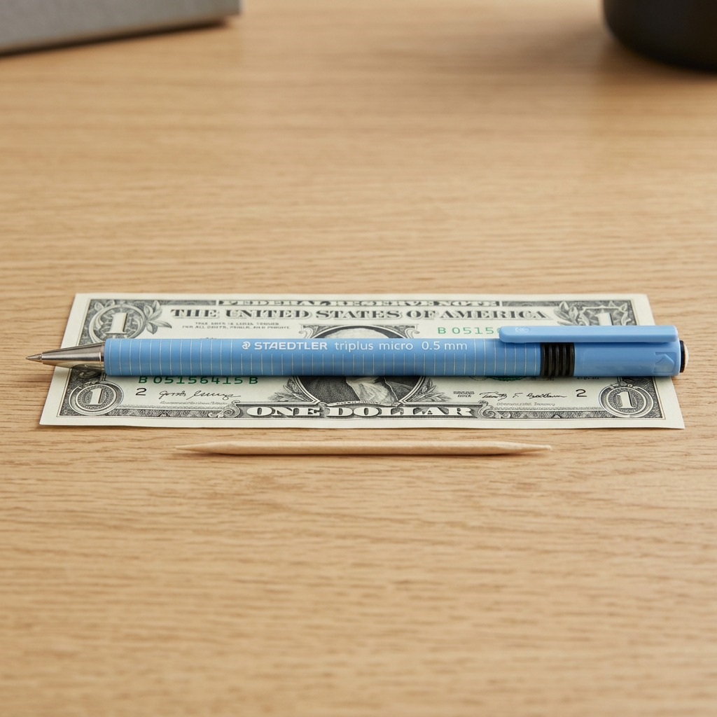 A horizontal, clean product shot of the STAEDTLER Triplus Micro 0.5mm mechanical pencil. The light blue pen feature silver tip, and white grid lines and branding.