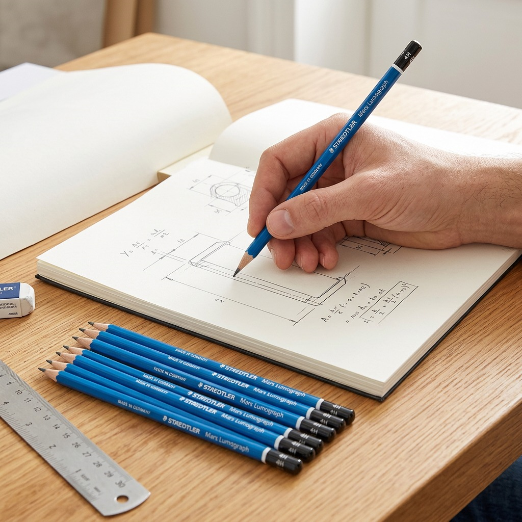 STAEDTLER Mars Lumograph – Crayon graphite 4H, réf. 100-4H-M — présentation du produit en utilisation