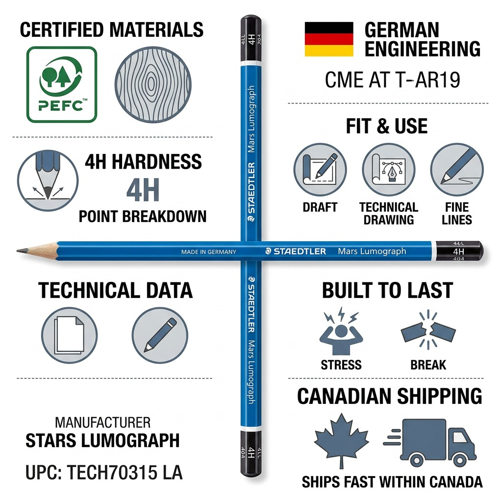 STAEDTLER Mars Lumograph – Crayon graphite 4H, réf. 100-4H-M — gros plan des détails