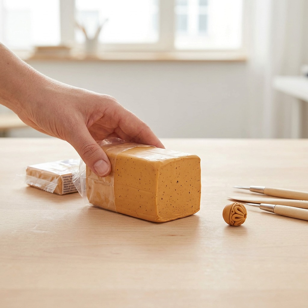 FIMO Soft – Pâte mangue caramel 57 g, réf. 8020-T10 — présentation en utilisation