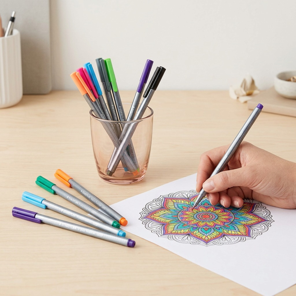 STAEDTLER triplus fineliner – Lot de 42 fineliners 0,3 mm, réf. 334-C42-LU — présentation en utilisation