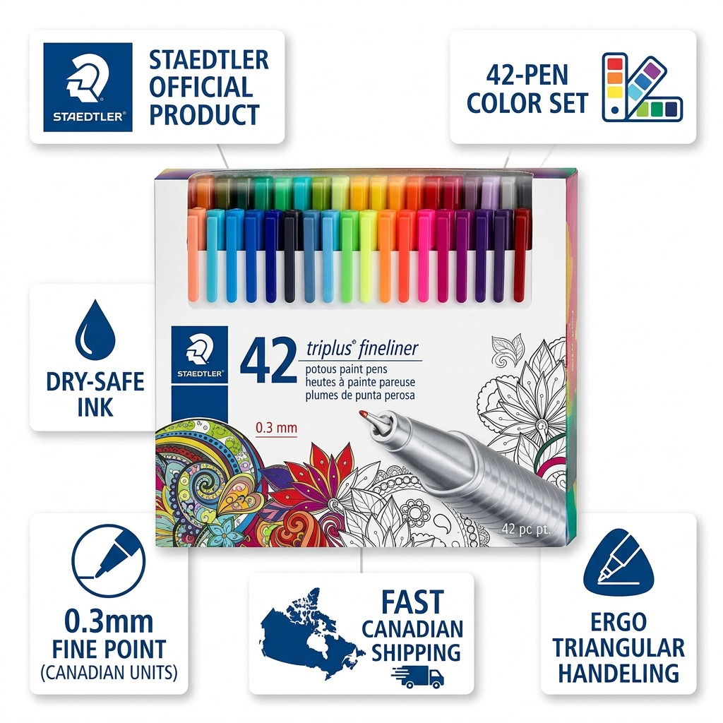 STAEDTLER triplus fineliner – Lot de 42 fineliners 0,3 mm, réf. 334-C42-LU — caractéristiques illustrées