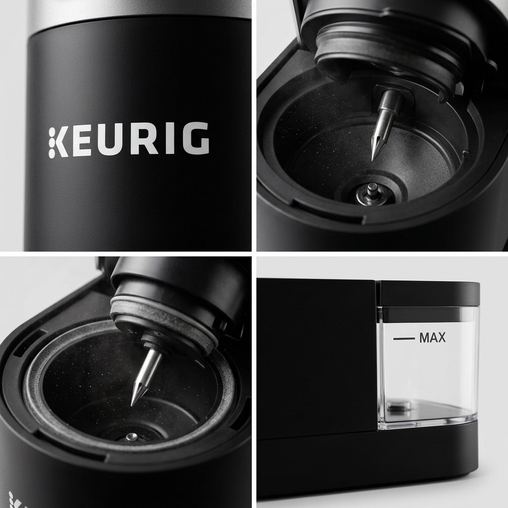 Keurig K-Slim MultiStream – Cafetière individuelle noire, réservoir 46 oz (50-51516) — gros plan des détails, réf. 50-51516