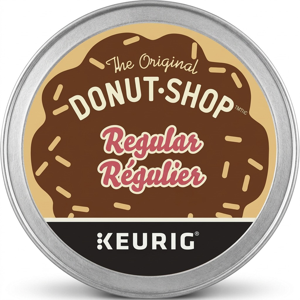 A pure, high-resolution hero shot of a single K-Cup coffee pod, showcasing its top foil, brown chocolate-frosted graphic with white sprinkles, key text, and black Keurig bar.