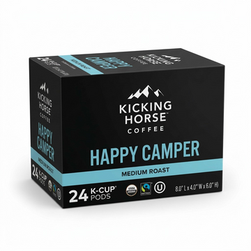 Kicking Horse Coffee Happy Camper – Café, biologique, équitable, 24 capsules K-Cup (63-60937) — gros plan des détails, réf. 63-60937