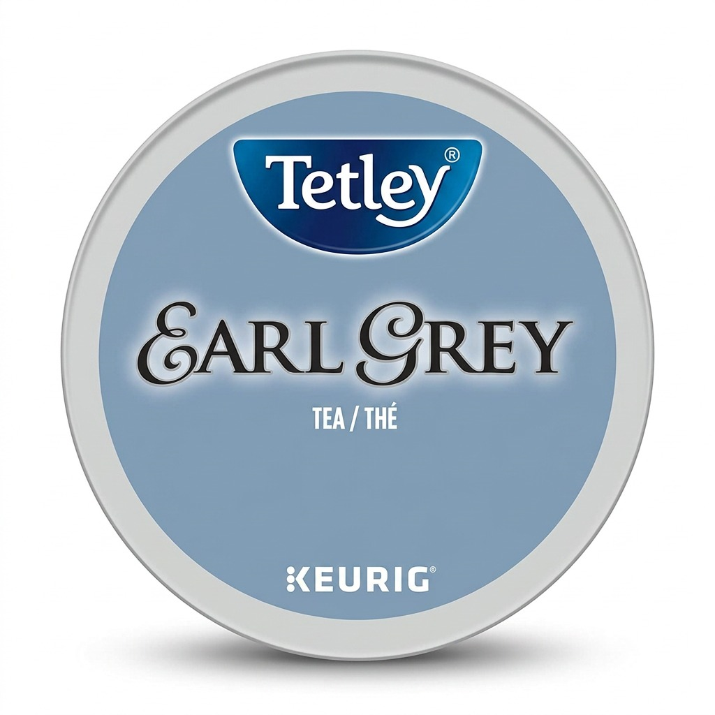 High-resolution hero shot of a Tetley Earl Grey K-Cup pod with crisp details.