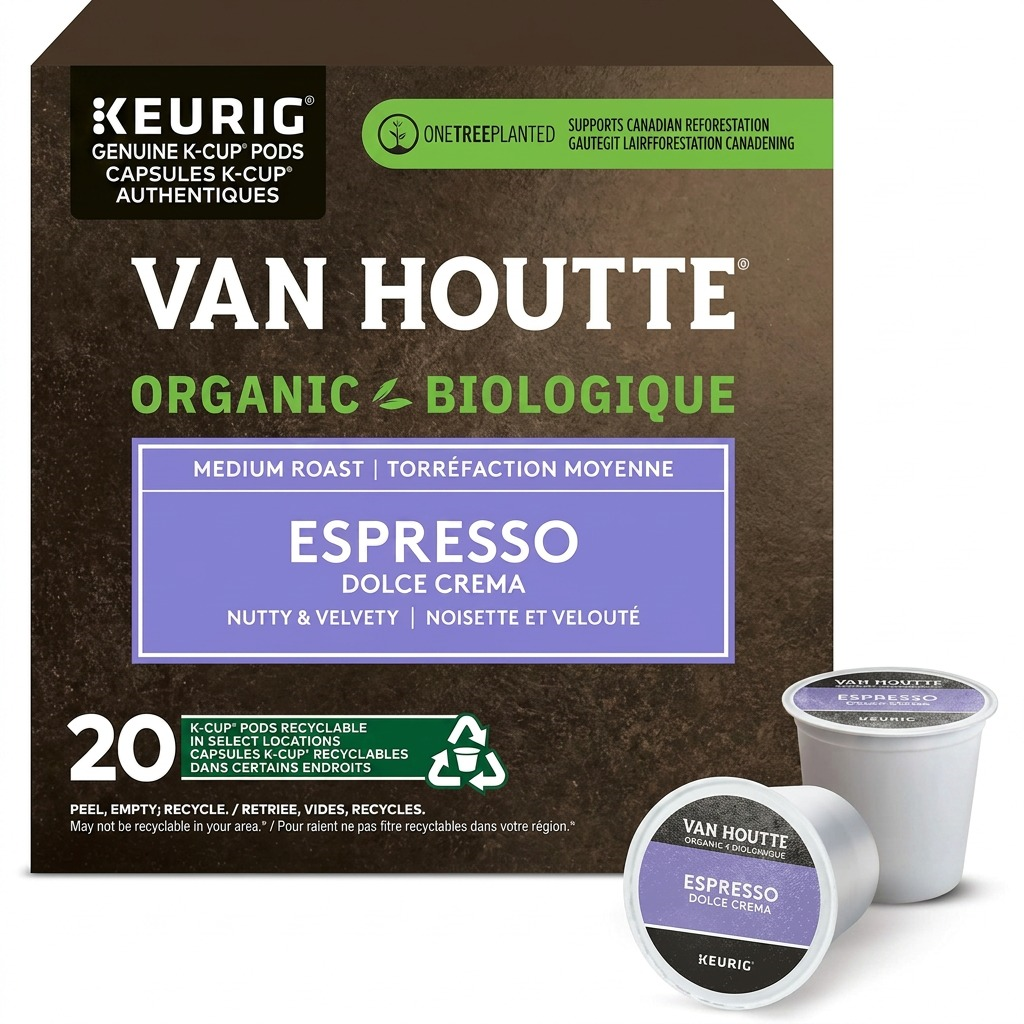 Van Houtte Dolce Crema – Café biologique et équitable, 20 capsules K-Cup (80-51746) — illustration des caractéristiques, réf. 80-51746