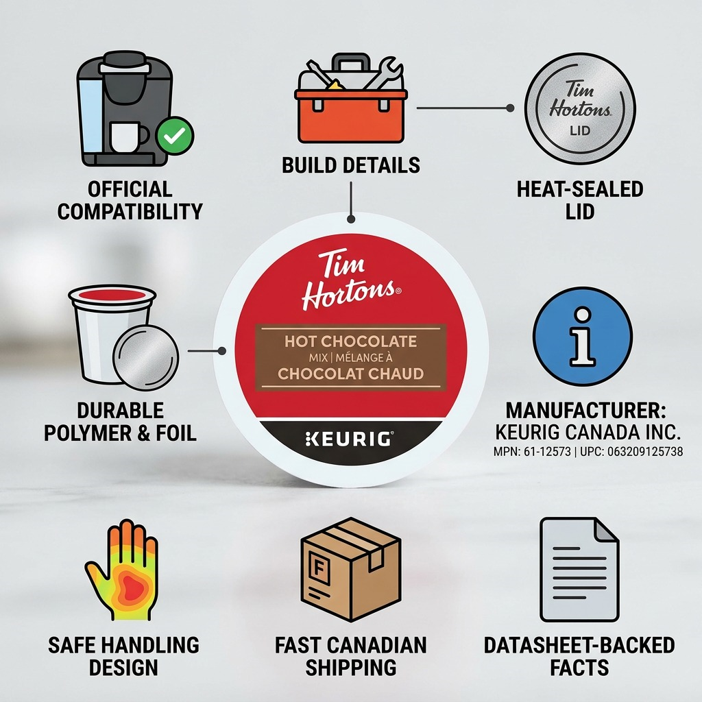 Tim Hortons – Chocolat chaud, 20 capsules K-Cup (61-12573) — illustration des caractéristiques, réf. 61-12573