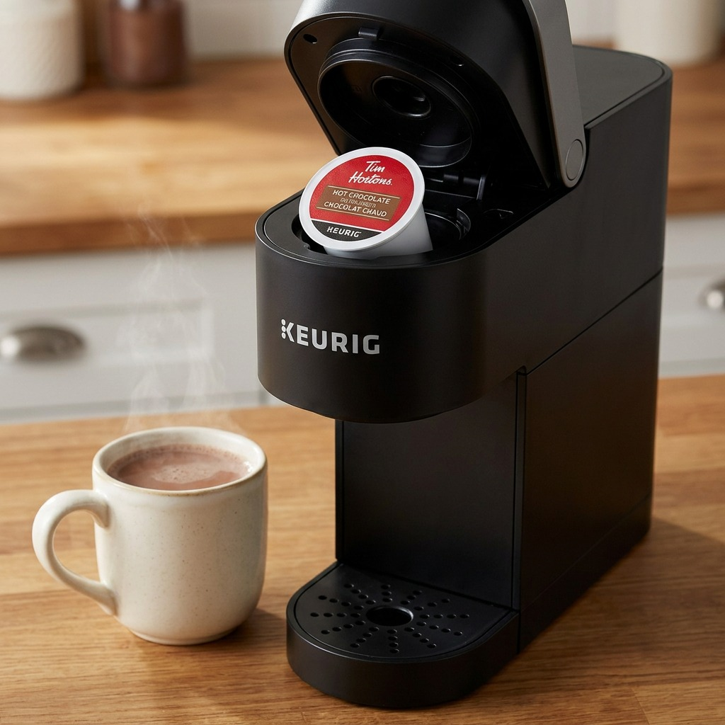 Tim Hortons – Chocolat chaud, 20 capsules K-Cup (61-12573) — présentation en situation, réf. 61-12573
