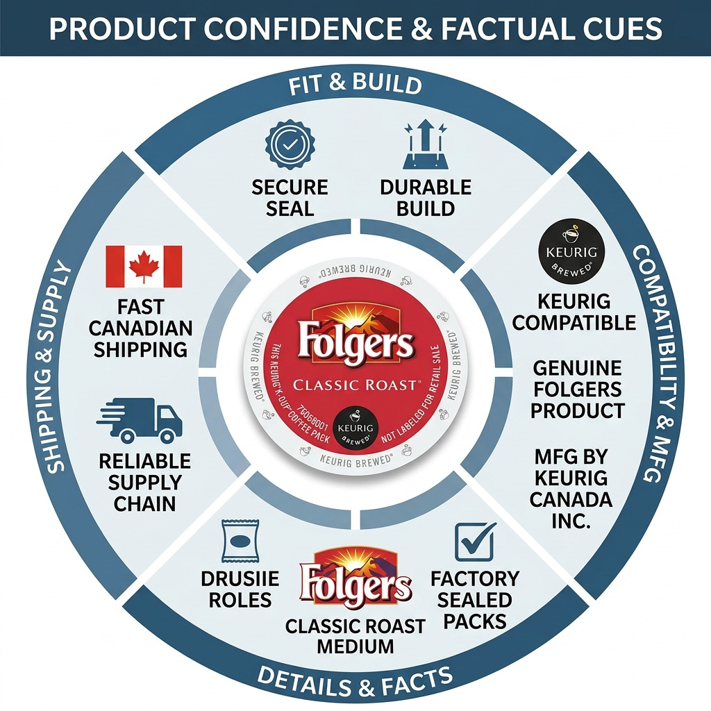Folgers Classic Roast – Café, torréfaction moyenne, 24 capsules K-Cup (61-20902) — illustration des caractéristiques, réf. 61-20902