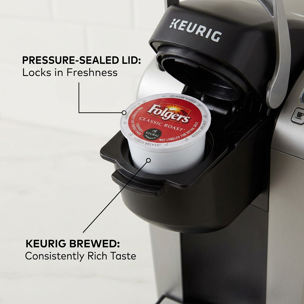 Folgers Classic Roast – Café, torréfaction moyenne, 24 capsules K-Cup (61-20902) — illustration des caractéristiques, réf. 61-20902