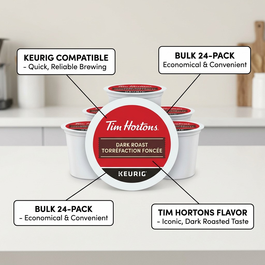 Tim Hortons Dark Roast – Café, torréfaction foncée, 24 capsules K-Cup (61-01307) — illustration des caractéristiques, réf. 61-01307