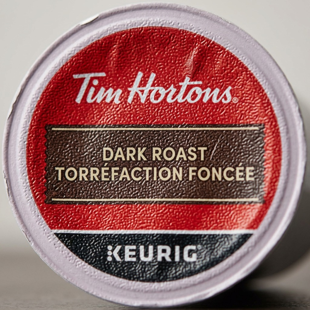 Tim Hortons Dark Roast – Café, torréfaction foncée, 24 capsules K-Cup (61-01307) — gros plan des détails, réf. 61-01307