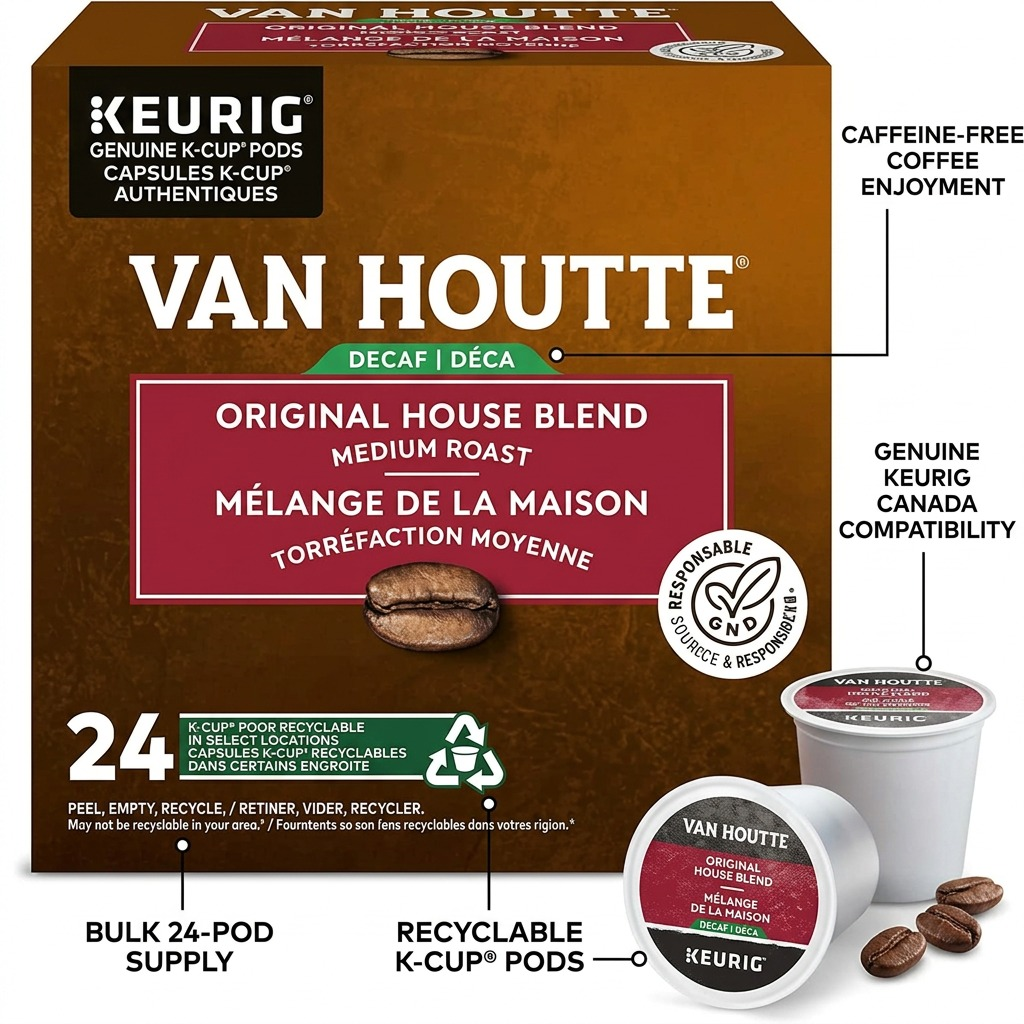 Van Houtte Original House décaféiné – Café, 24 capsules K-Cup (40-51756) — illustration des caractéristiques, réf. 40-51756