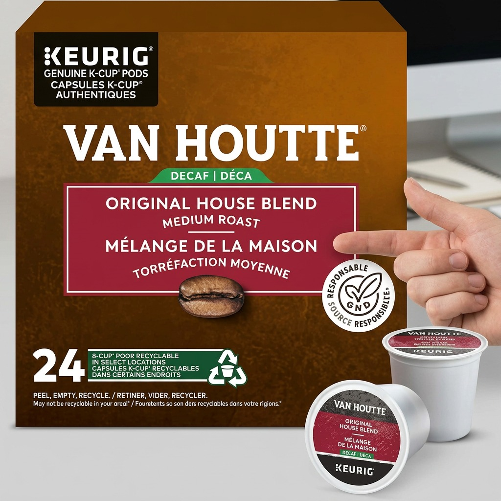 Van Houtte Original House décaféiné – Café, 24 capsules K-Cup (40-51756) — gros plan des détails, réf. 40-51756