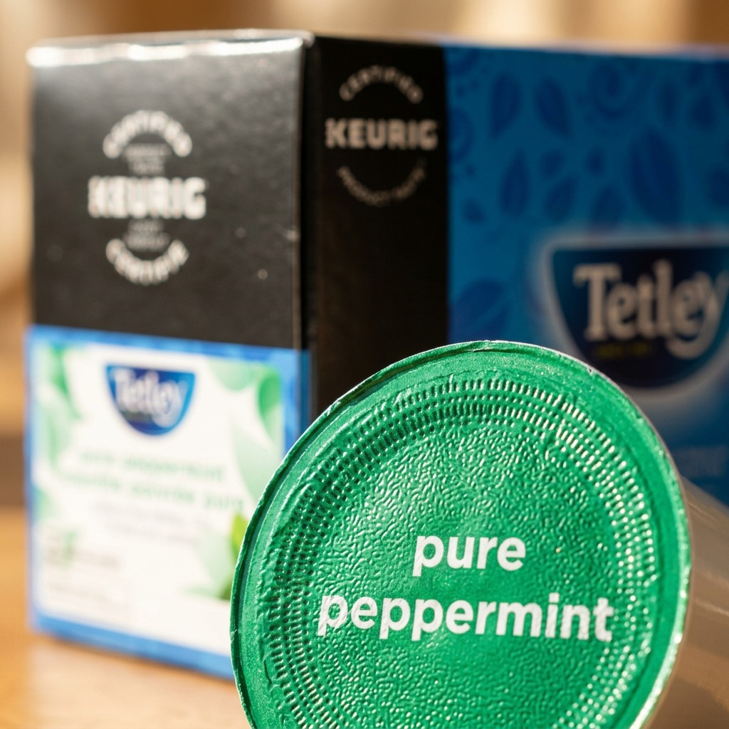 Tetley Pure Peppermint – Tisane à la menthe poivrée, 24 capsules K-Cup (81-12817) — gros plan des détails, réf. 81-12817