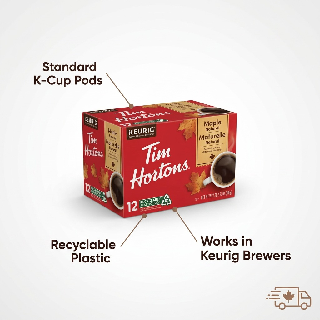 Tim Hortons Maple – Café aromatisé à l’érable, 12 capsules K-Cup (61-16482) — illustration des caractéristiques, réf. 61-16482