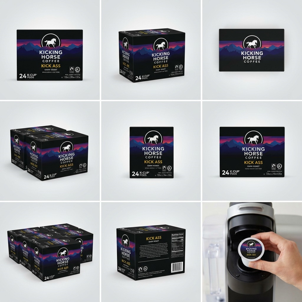 Kicking Horse Coffee Kick Ass – Café biologique et équitable, 24 capsules K-Cup (63-60938) — présentation en situation, réf. 63-60938