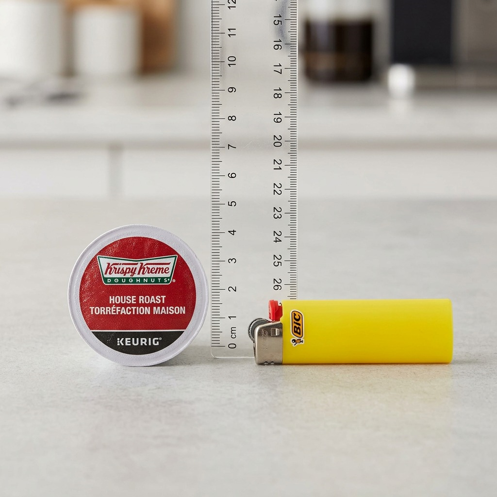 High-resolution hero shot of a single Krispy Kreme House Roast K-Cup against a white background.