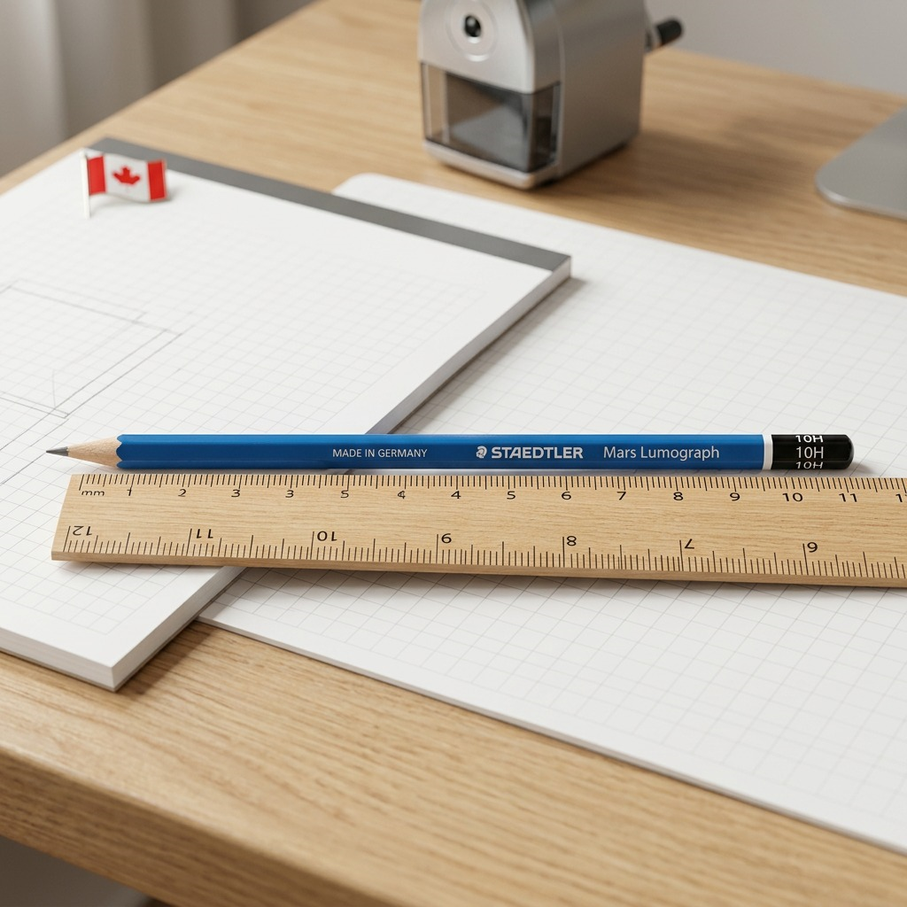 Single STAEDTLER Mars Lumograph 10H drawing pencil with iconic blue hexagonal barrel, sharpened, on white.