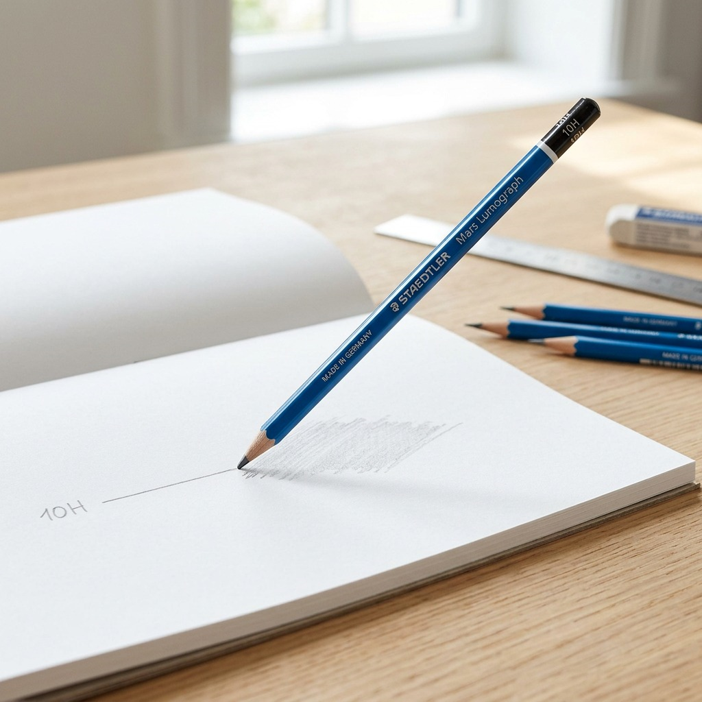 STAEDTLER Mars Lumograph – Crayon graphite 10H, réf. 100-10H-35 — présentation du produit en utilisation
