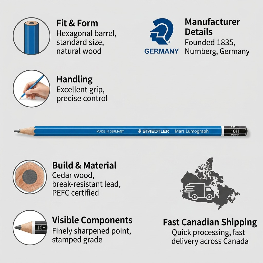 STAEDTLER Mars Lumograph – Crayon graphite 10H, réf. 100-10H-35 — gros plan des détails