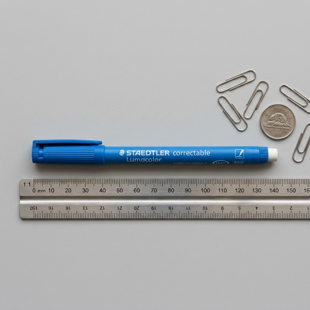 Blue STAEDTLER Lumocolor correctable marker hero shot on white background.