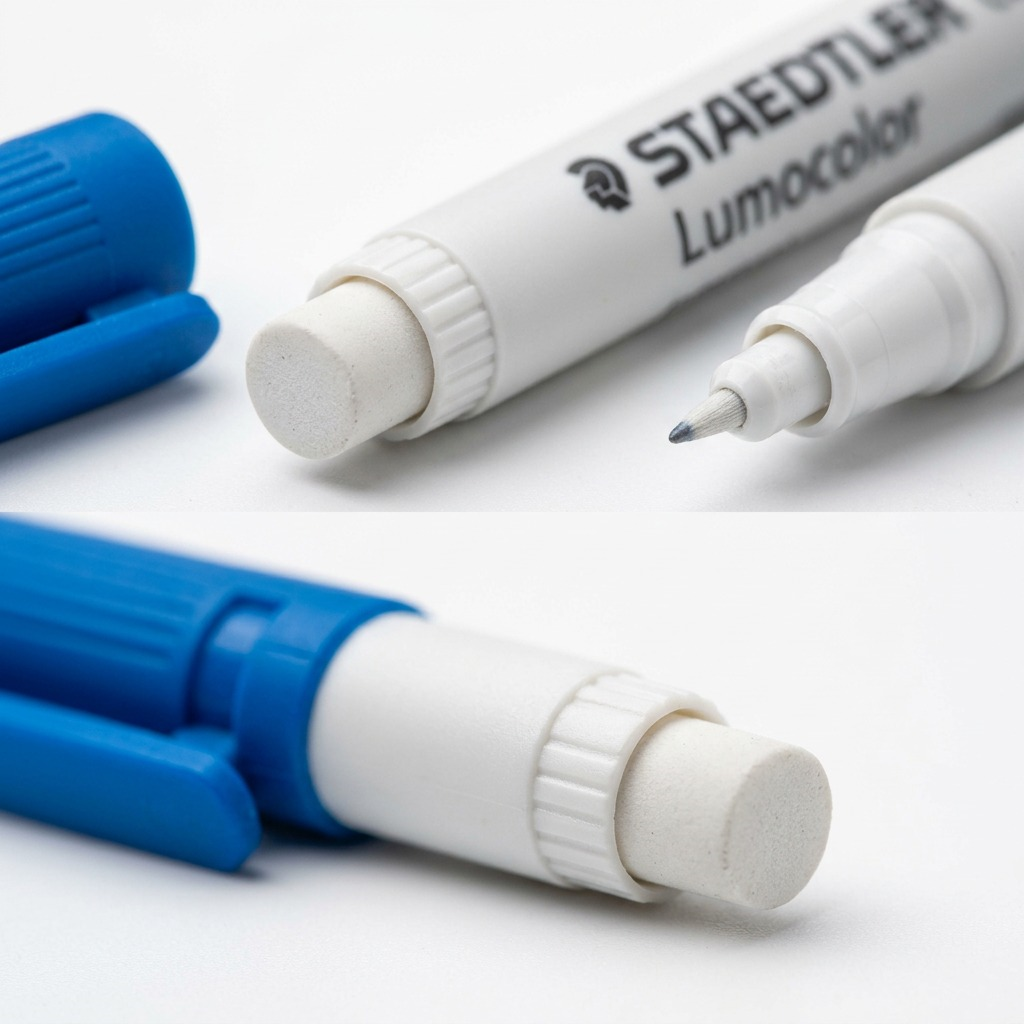 STAEDTLER Lumocolor – Marqueur bleu tableau blanc, pointe moyenne, réf. 305-M-3-03 — gros plan des détails