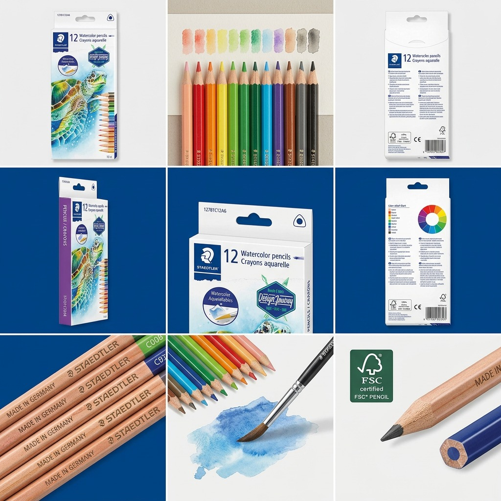 STAEDTLER 12 crayons aquarellables, 3 mm, réf. 12781C12A6 — présentation de l’ensemble et de son emballage
