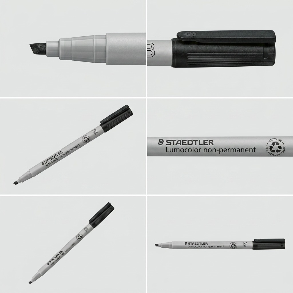 STAEDTLER Lumocolor – Marqueur noir non permanent biseauté, réf. 312-9-10 — gros plan des détails